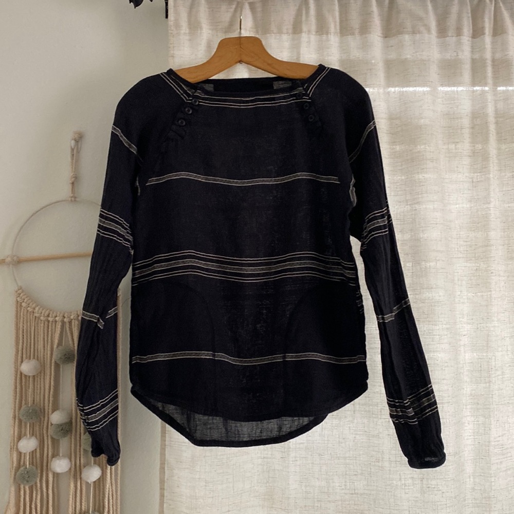 Ace & Jig Horizontal Stripe Linen Button Top - image 3